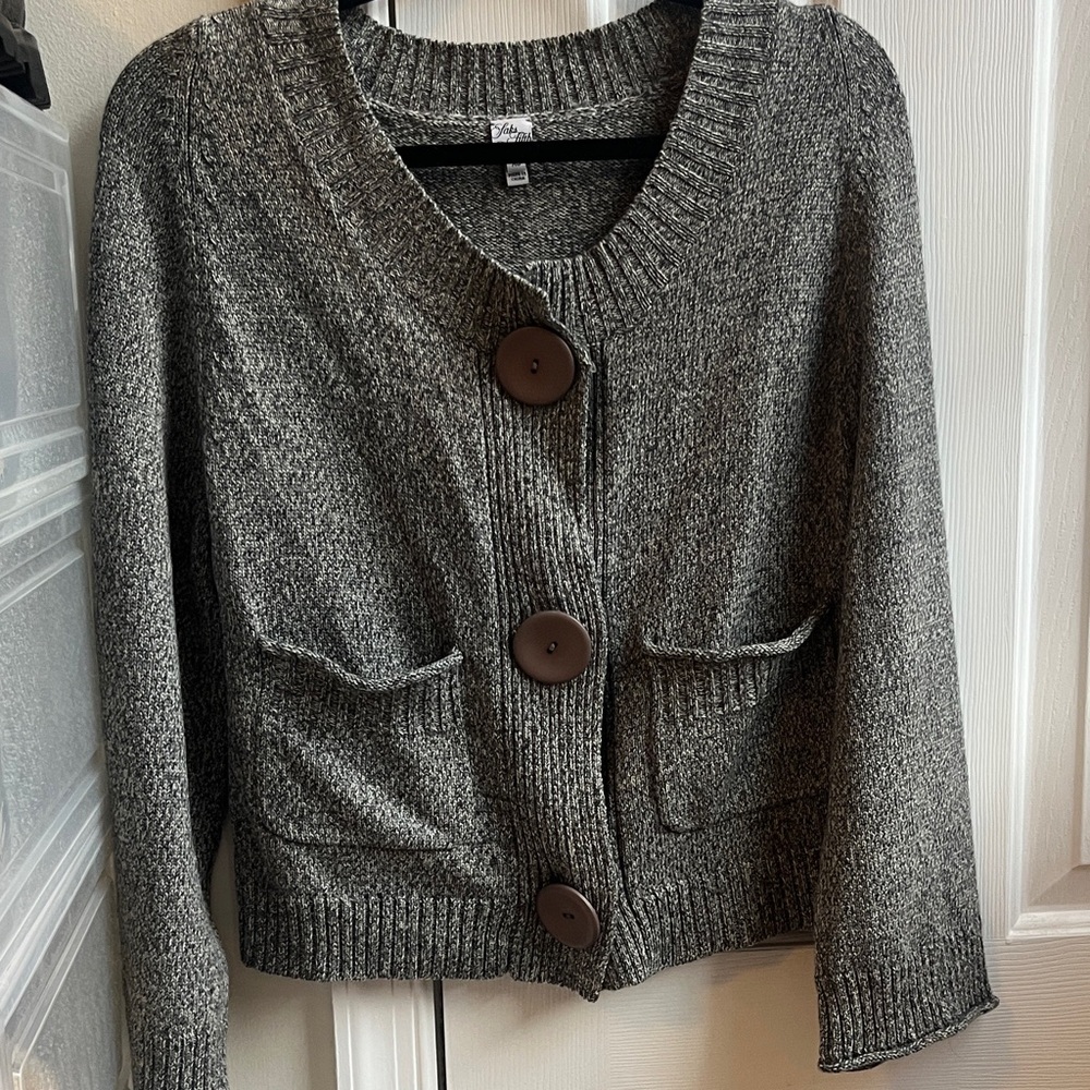 Saks Fifth Avenue Charcoal Button-Up Cardigan